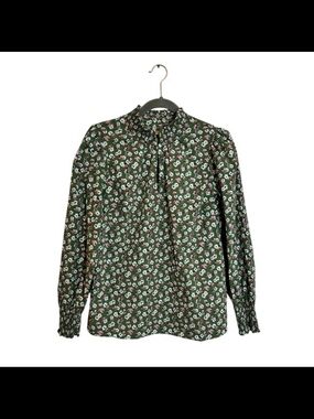 Boden Dark Green Floral Tie-Neck Blouse